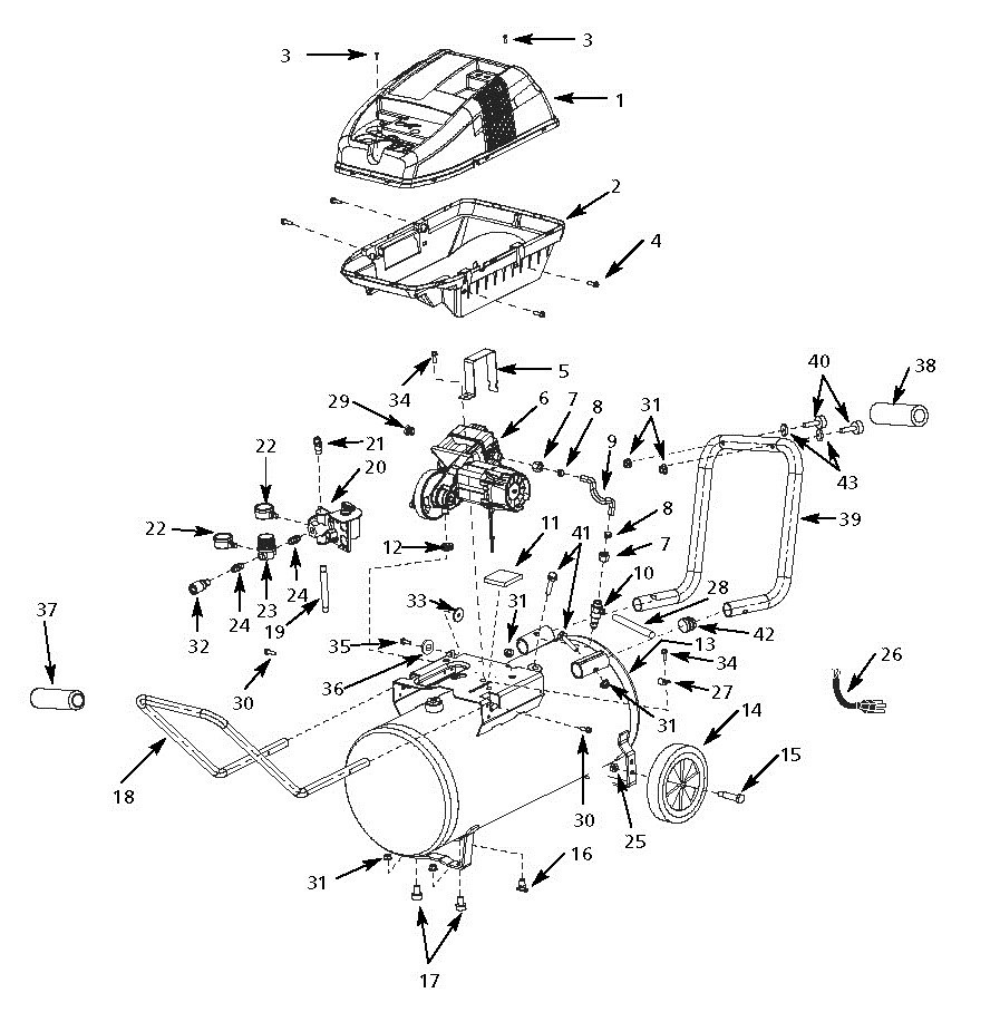 Tank Assembly Parts Diagram and Parts List for WL651003AJ  Campbell Hausfeld Compressor